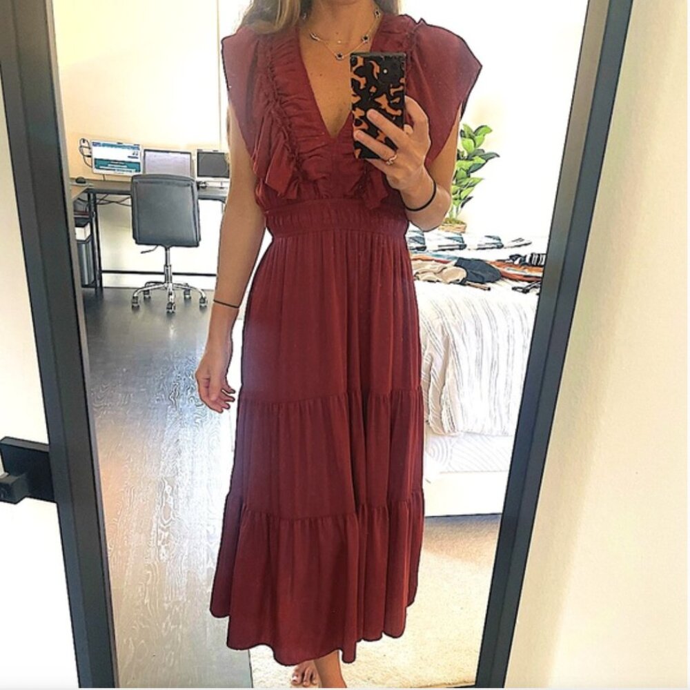 Summer Flowy Midi Dress Burnt Orange Size M, Melloday